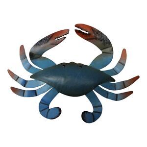 Blue Crab Painted Metal Wall Plaque 10 Inches